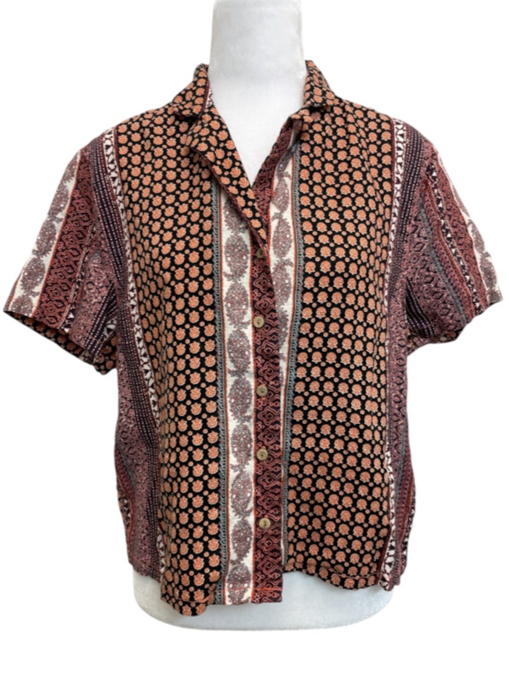 Rachel Zoe 100% Linen Paisley & Floral Printed Boxy Button Up